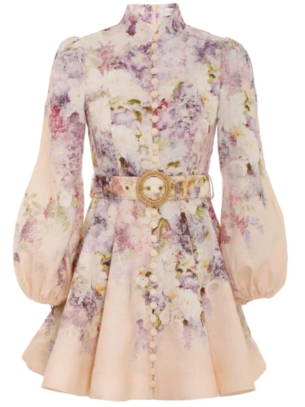 Boutique Floral Long Sleeve Mini Dress in Blush and Lavender size Small
